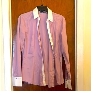 New York & Company Women's Button Down Shirt in Lilac with White Trim